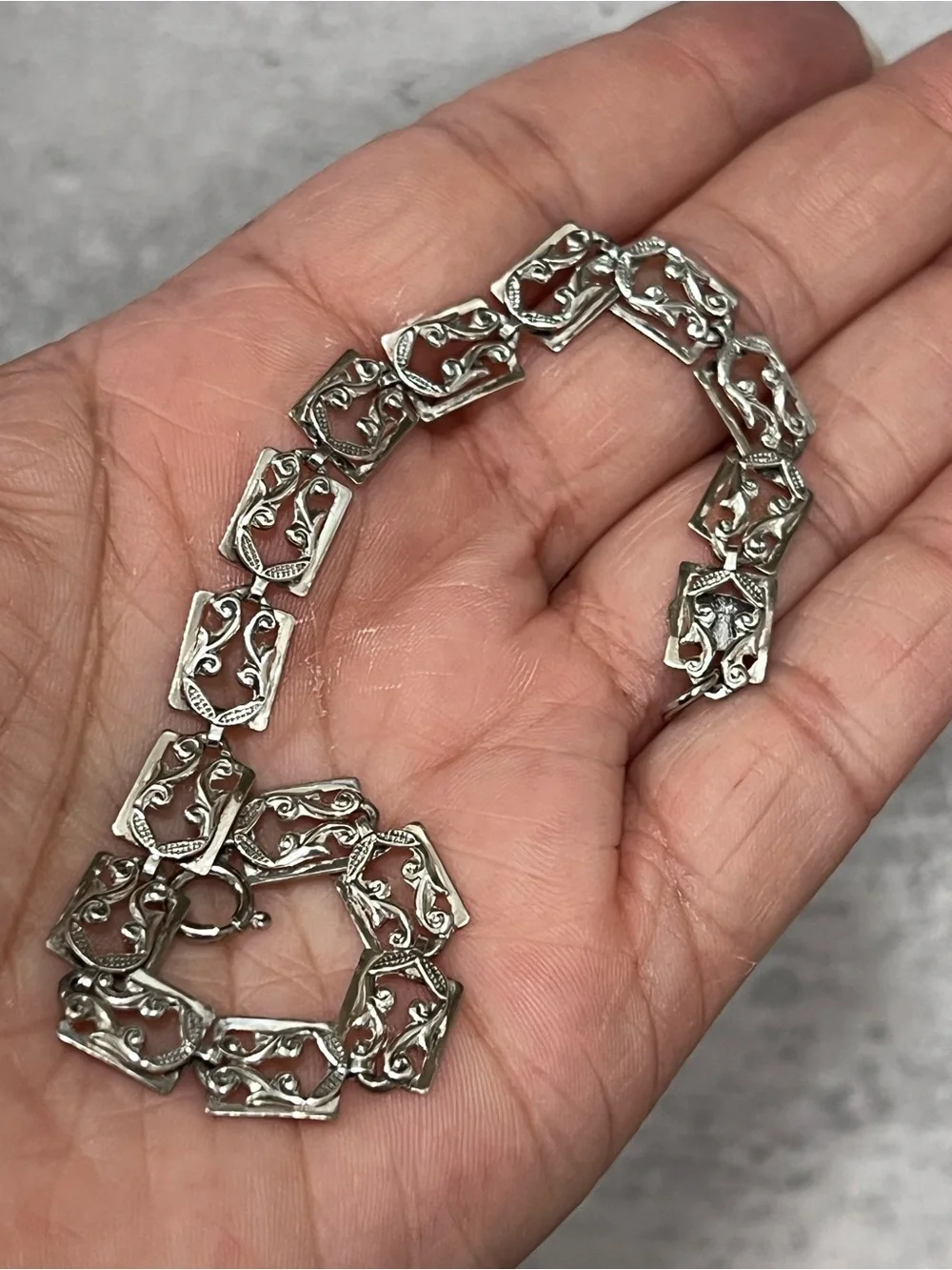 Vintage Danecraft Scrolled Panel Link Sterling Silver 925 Bracelet